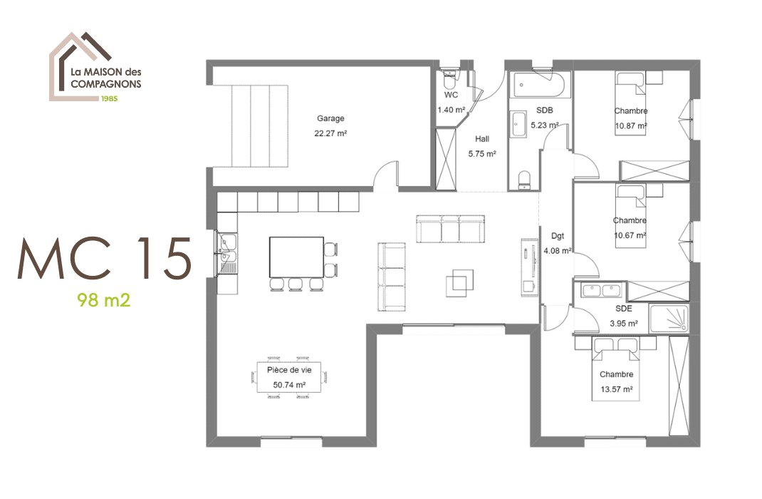 MC15 (3) - constructeur maison - maison en u - modele maison en u - maison biosourcée - construction maison individuelle - maison plain pied - plan maison - plan maison avec garage - maison des compagnons